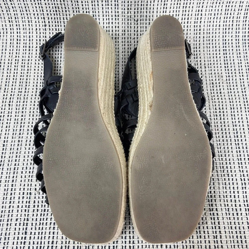 SoftWalk Espadrille Sandals Sz 10.5 Wide Black Leather‎ Coastal Resort Summer